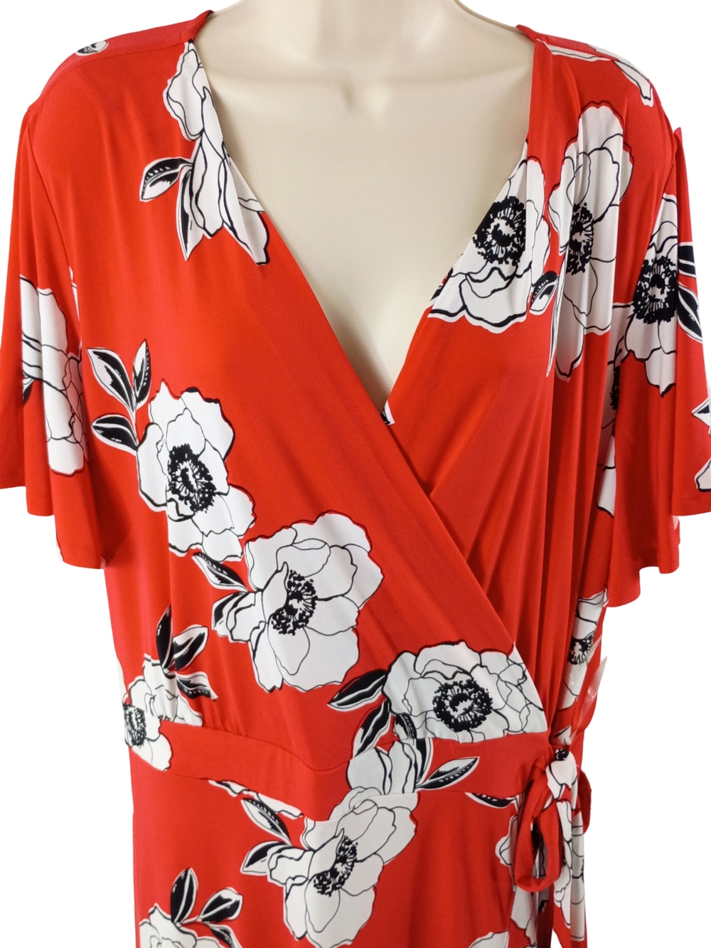 Lane Bryant Red Floral Midi Wrap Style Dress Size 22/24 - Picture 3 of 8